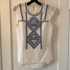 Veronica Beard Baha Embroidery Cap Sleeve Blouse Top Size 0 gently worn